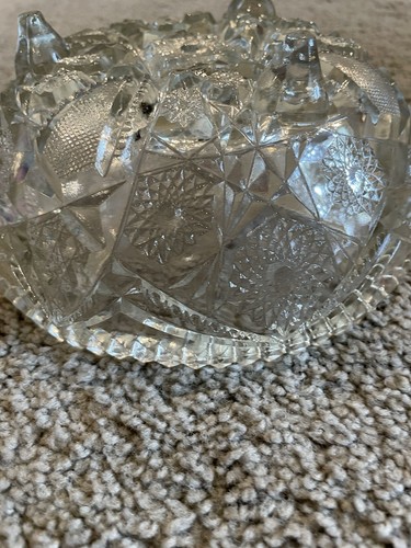 VINTAGE Cut Glass Bowl NICE 3 toe foot sawtooth - Picture 9 of 9
