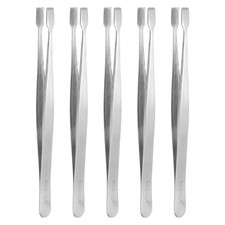 5pcs Flat Tweezers 4.7" Stainless Steel Precision Tweezers Wide Tip