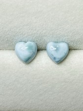 Simple Heart 925 Sterling Silver Natural Blue Larimar Stud Earrings
