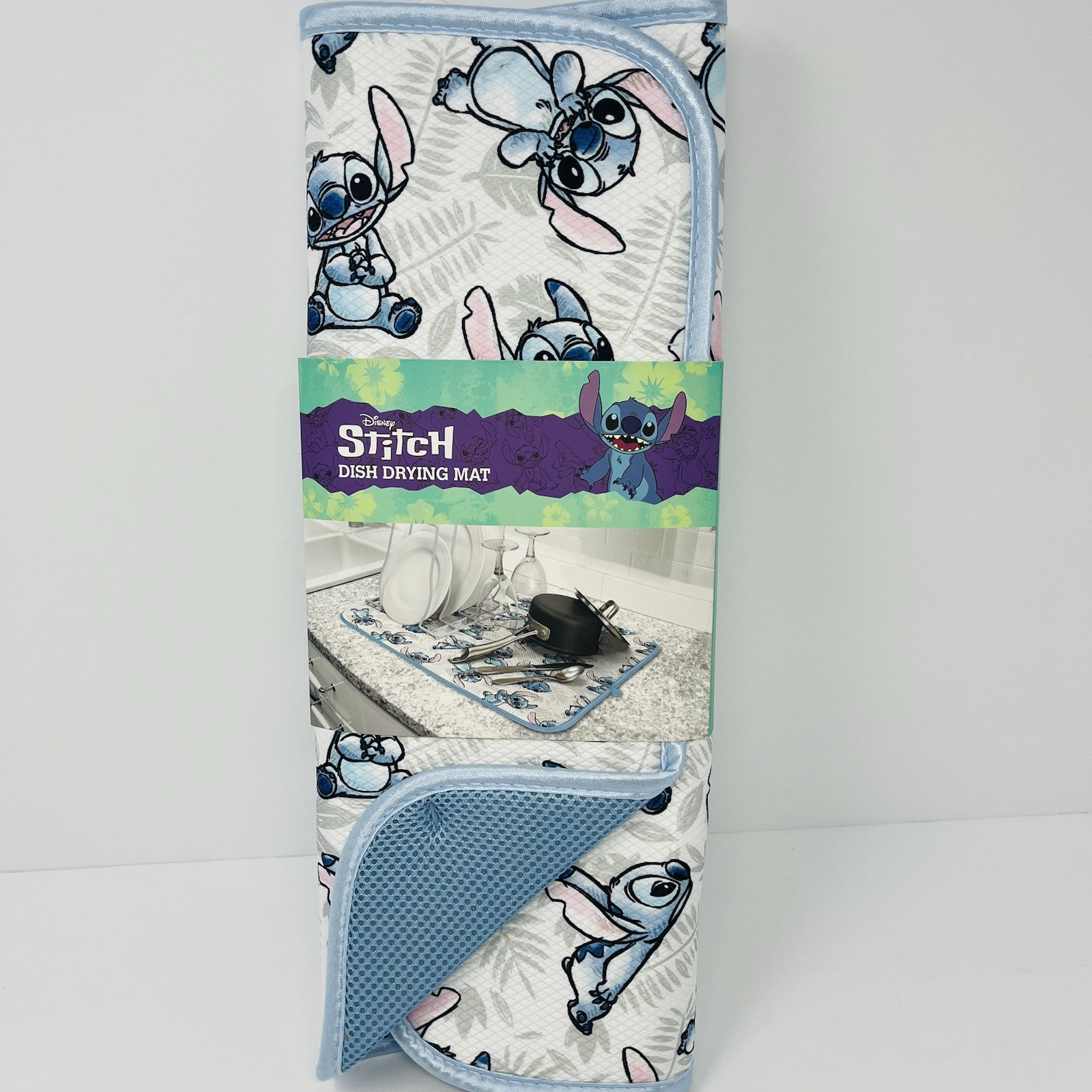 Disney Lilo & Stitch Dish Drying Mat 16”x18” Hawaiian Tropical Gray White NEW