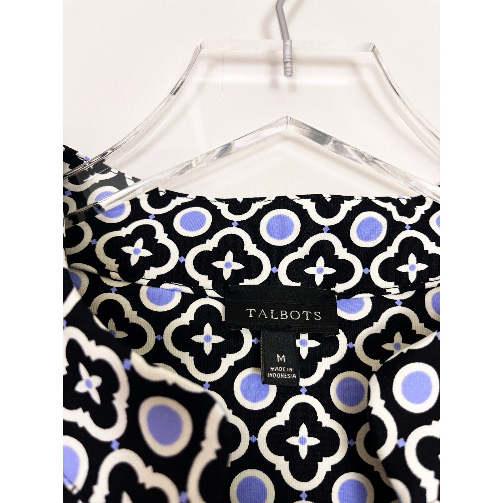 Talbots Black Blue Geometric Printed Split Neck N… - image 6