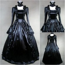 Black Gothic Wedding Dresses 1800s Victorian Long Sleeves Medieval Country Gowns