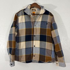 Timberland Sherpa Lined Flannel Mens Medium Blue Brown Chore Barn Coat Fall