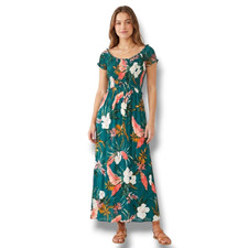 Patrons of Peace Women’s Green Floral Smocked Maxi Dress Small Rayon Boho