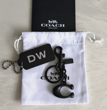 NEW COACH FLAT BLACK METAL "C" BAG CHARM / KEYRING