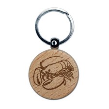 Awesome Atlantic Lobster Seafood Engraved Wood Round Keychain Tag Charm
