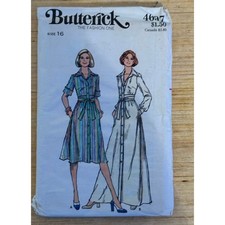 Butterick Pattern 4697 Button Front Shirt Dress Size 16 Bust 38 UNCUT Vintage