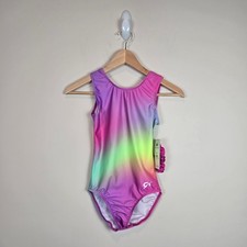 GK Elite Adult Sz S AS Purple Rainbow Ombre Tank Leotard Scrunchie Gymnastics