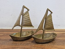 Pair Mid Century Brass Sailing Boats MCM 9cm