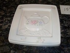 New Pfaltzgraff Tea Rose Stoneware 8.5" Square Teapot Trivet Embossed Beautiful
