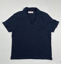 Orlebar Brown Open Collar Polo Shirt Mens Large Blue Striped Pocket