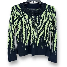 Ming Wang Beaded Open Front Cardigan Jacket Sz PS Petite Small Green Black