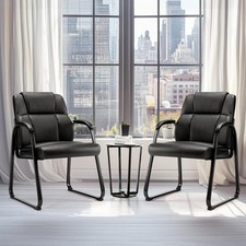 DUMOS Leather Guest Chairs Set of 2,Waiting Room Chair with Sled Base Padded Arm
