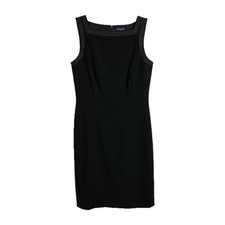 Ann Taylor Dress Women 10 Black Sheath Square Neck Contrast Stitch Sleeveless