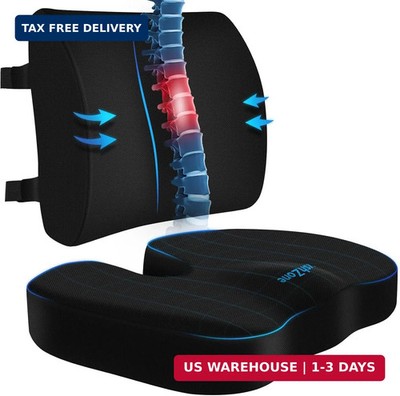 CushZone Ergonomic Seat Cushion & Lumbar Support Pillow - Memory Foam for Sciati