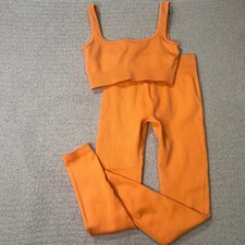 Matching Set 2 Piece Activewear Ribbed S Orange Seamless Gym Workout Athleisure