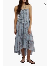 Free People Alejandra Smocked Bodice Tiered Midi Sundress Soft Blue Combo XS New