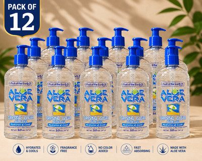 Fruit of the Earth Aloe Vera Gel 20 oz Pack of 12 Crystal Clear Skin Care Gel