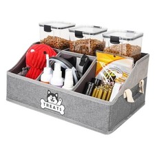 Dog Treat Container Basket for Countertop, Foldable Pet Toy Box for Living Gray