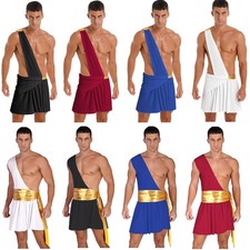 Men's Greek God Costume One Shoulder Roman Toga Halloween Cosplay Dress Up Skirt