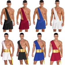 Mens Toga Costume Ancient Greek God Ruffle Skirt Cosplay Party Roman Fancy Dress