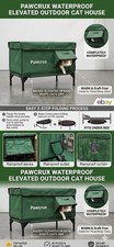 Pawcrux Indoor  Outdoor Elevated Cat House Shelter / Escape Door Green 17x13x17