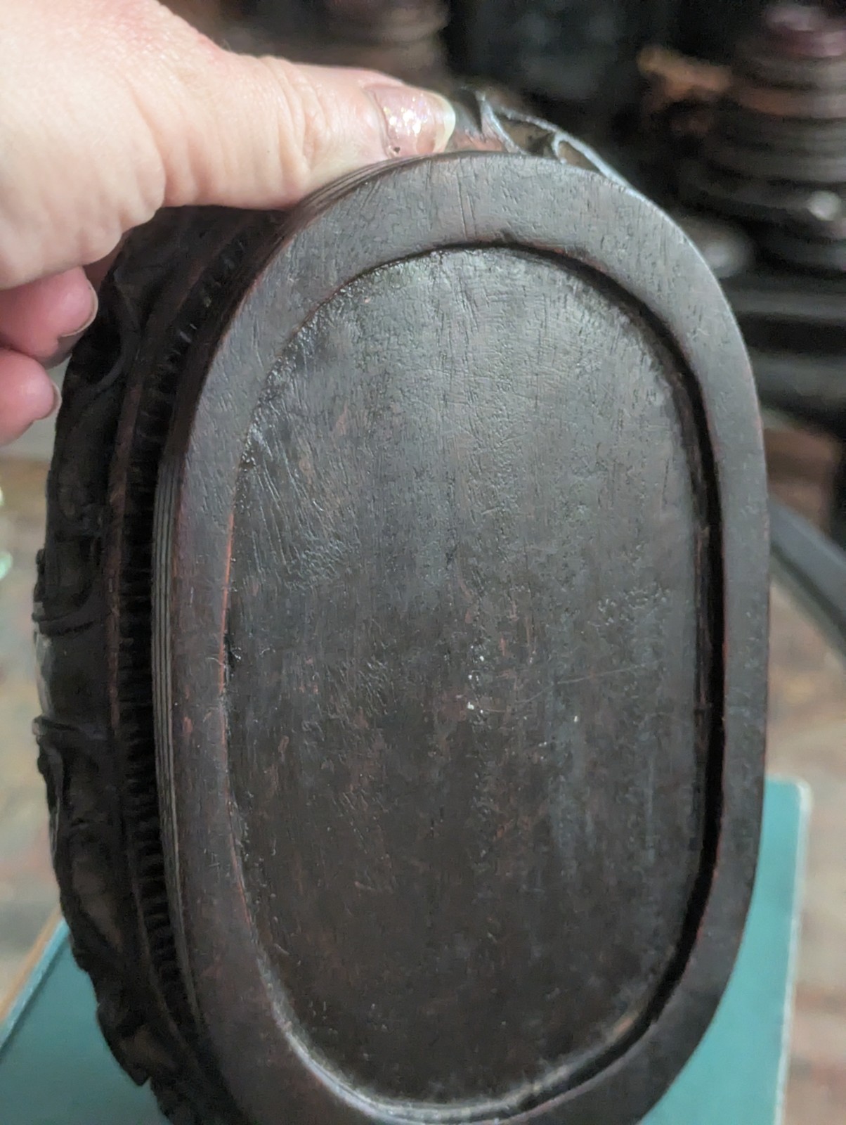 Vintage Chinese Carved Openwork Wood Display Stand, Oval Vase Base