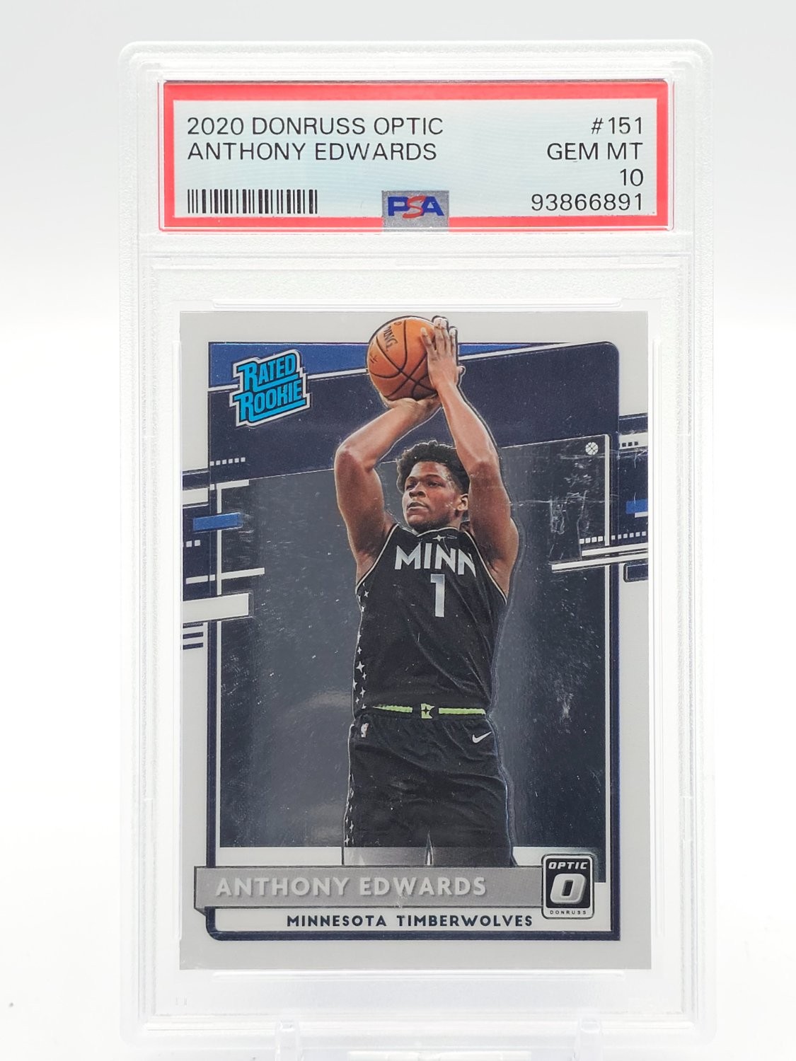 ANTHONY EDWARDS 2020-21 DONRUSS OPTIC RATED ROOKIE TIMBERWOLVES PSA 10 Q3147 view 1