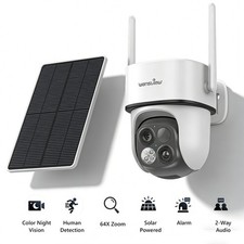 Wansview 2K Solar Wireless Security Camera 360 PTZ Dual-Cam Color Night Vision