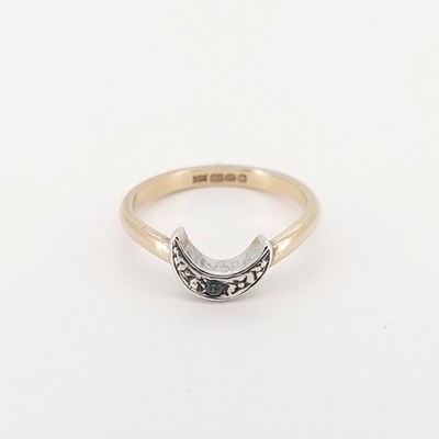 Silber Halbmond Mond Ring vergoldet Zirkonia Stein bicolor 925 Bandgröße M