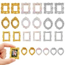 24 Pcs Vintage Mini Resin Picture Frames Bulk, 3 9 Gold, silver, crystal