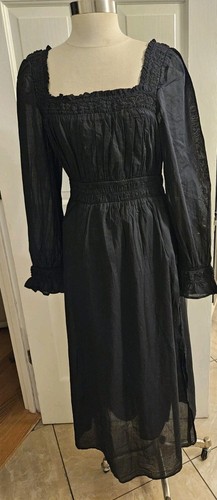 GAP PUFF LONG SLEEVE SMOCKED MAXI DRESS SIZE MEDIUM BLACK COLOR - Picture 4 of 22