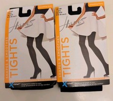 2 Pairs Hanes X-Temp Shapes  Smoothes Opaque Tights Black P-M/L