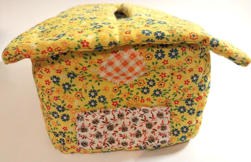Cubierta de caja de pañuelos hecha a mano núcleo de cabaña calicó guinga telas florales amarillas Foto 3 de 4