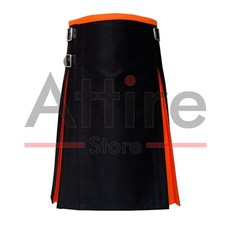 Scottish Handmade Black And Orange Utility Hybrid Kilt- Black And Orange Kilt