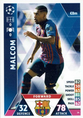 Topps Match Attax Champions League Karte 14 Malcom Barcelona