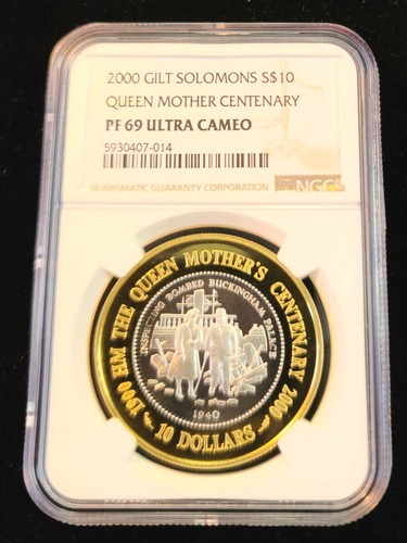 2000 SOLOMON ISLANDS SILVER 5 DOLLARS QUEEN MOTHER NGC PF 69 ULTRA CAMEO TOP POP - Picture 4 of 4