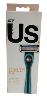 BIC Us. Unisex Razor 1 Handle + 2 Cartridges - Teal color