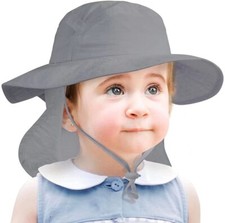 Baby Bucket Fishing Sun Hat  Kids UPF 50 Wide Brim Sun Protec Light Grey,6M-2T 