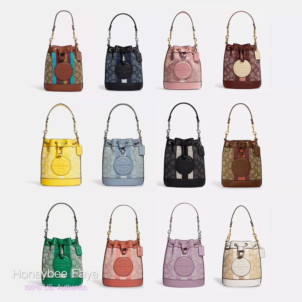 NWT Coach Mini Dempsey Bucket Bag In Signature Jacquard Stripe Patch c8322