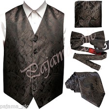 BROWN XS -6XL Paisley Tuxedo Dress Vest Waistcoat  Neck tie  Bowtie And Hanky