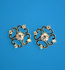 14k Yellow and White Gold Flower Stud Earrings with Cz