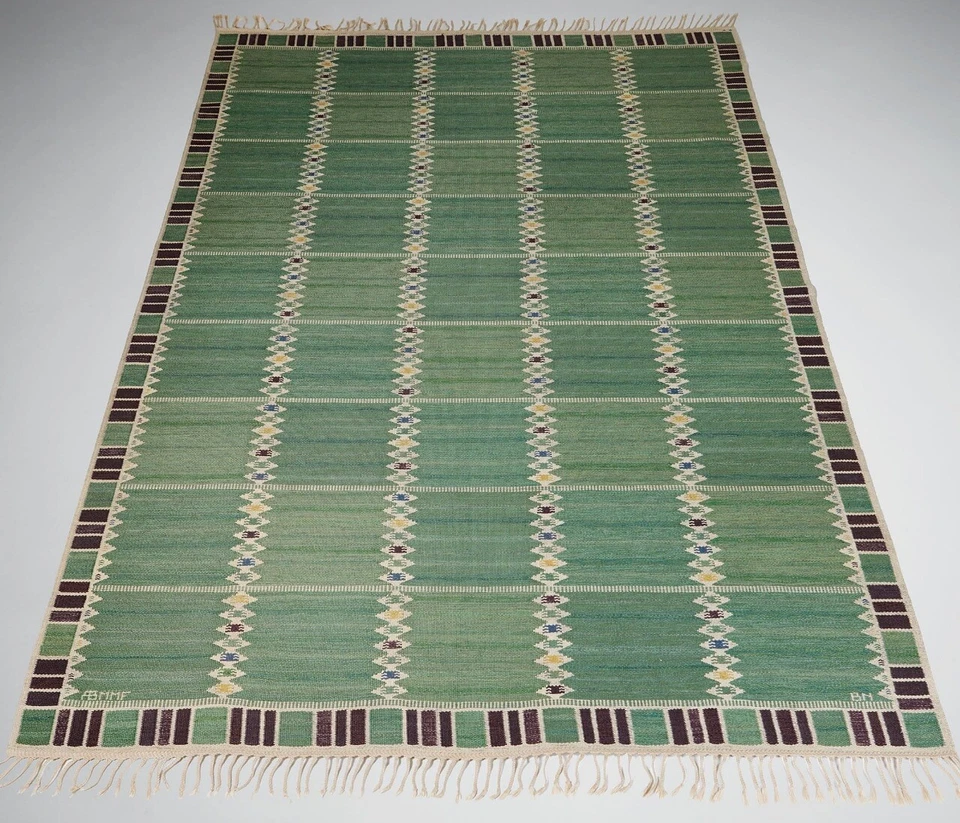 Alfombra geométrica Kilim sueca escandinava verde para sala de estar alfombra dormitorio Foto 2 de 4