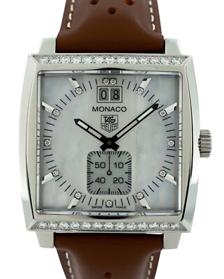 Tag Heuer 37mm Monaco Mother of Pearl Dial w/ Diamond Bezel Watch