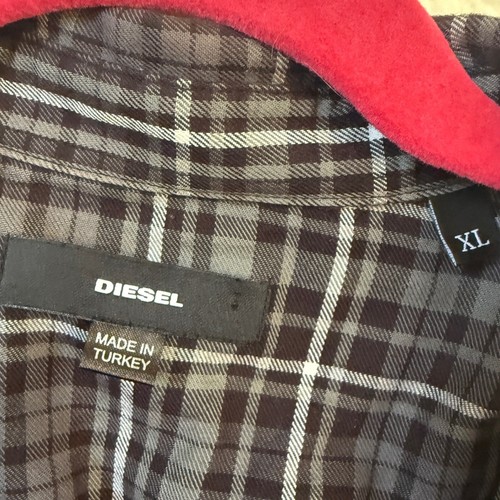 DIESEL Flannel Shirt Mens XL Grey Plaid Pearl Snap Long Sleeve Western Grunge - Picture 3 of 7