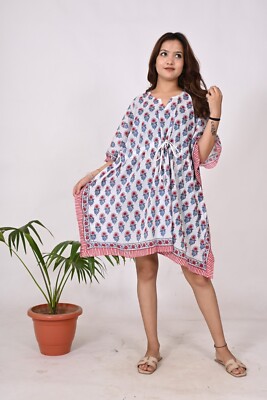 Indian Womens Kaftan Cotton Dress Bohemian Style Free Size Travel Lounge  Wear