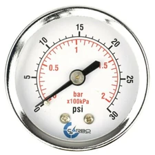 2" Pressure Gauge - Chrome Plated Steel Case, 1/4"NPT, Back Mnt. 30 PSI
