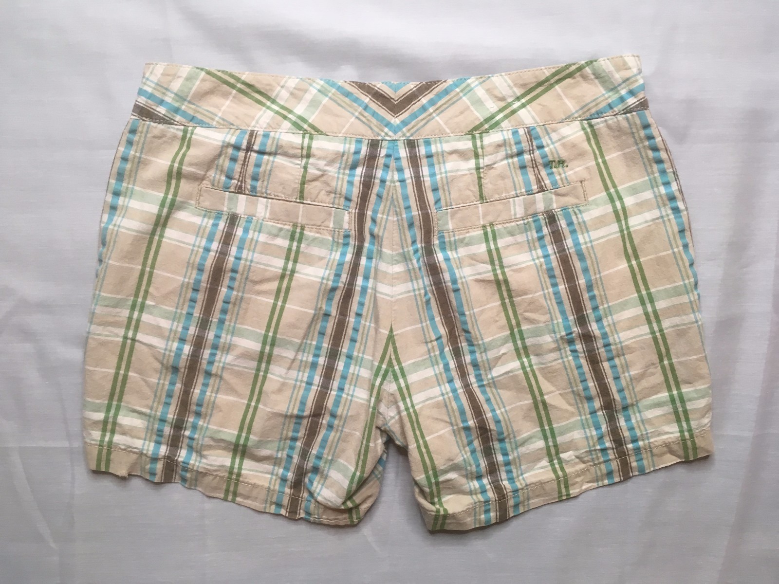 Tommy Hilfiger Women's Plaid Striped Tan Shorts, Size 2, C thumbnail 2