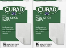 CURAD Non Stick Pads 2 x 3 in  10 count ( 2 boxes ) 20 Pads Total - NO adhesive