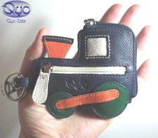 Keychain with Pouch Coin Holder Lady Real Leather Locomotive Train